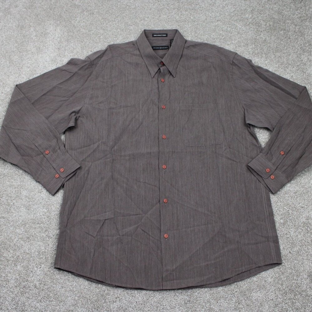 Jhane Barnes‎ Shirt Mens Large Brown Tencel Lyocell/Polyester/Rayon Long Sleeve